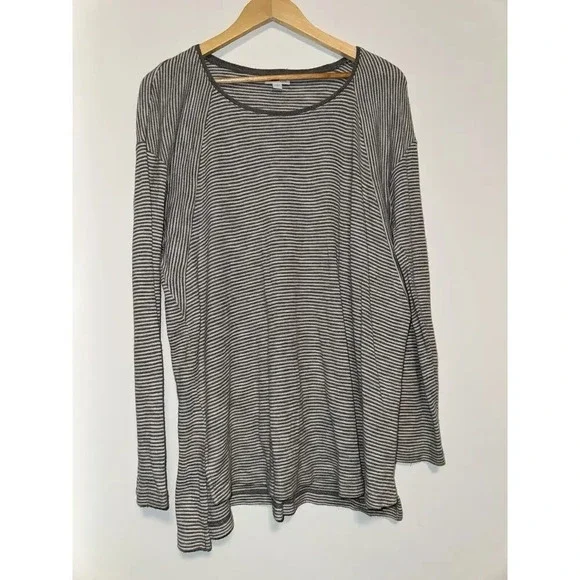 J Jill Textured Knit Tunic Gray Stripe Long Sleeve Sweater Top Hi Low Hem LARGE - Picture 1 of 7